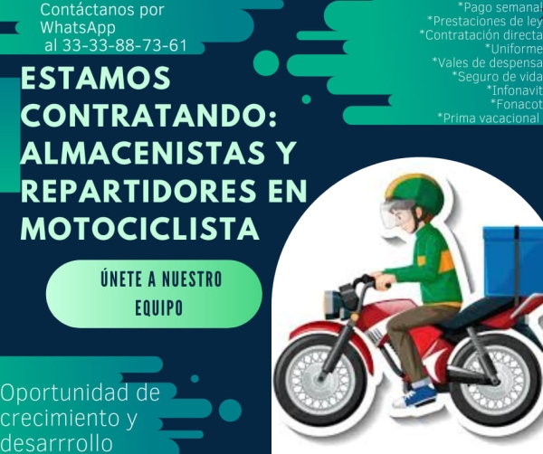 Almacenistas y Repartidor en Motocicleta