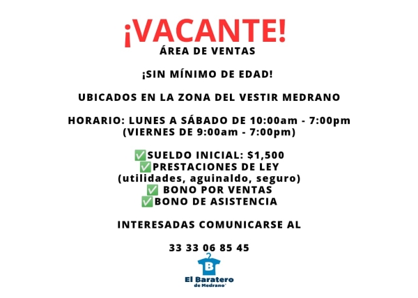 VACANTES EN AREA DE VENTAS